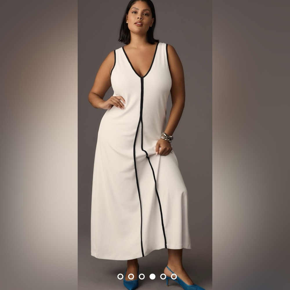 Maeve White Maxi Dress with Black Trim
